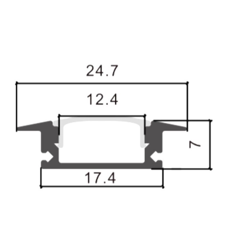 Perfil 2 metros Aluminio - Alas- para empotrar