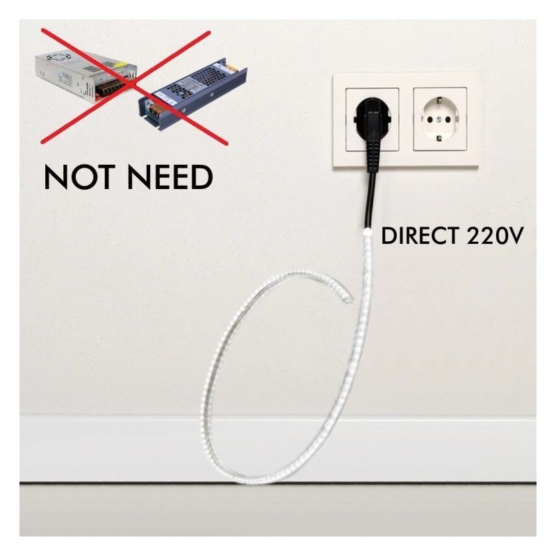 Tira LED 220V | 120xLED/m | 20m | SMD2835 | 1540Lm/M | 14W/M | IP67 | Corte cada 10cm