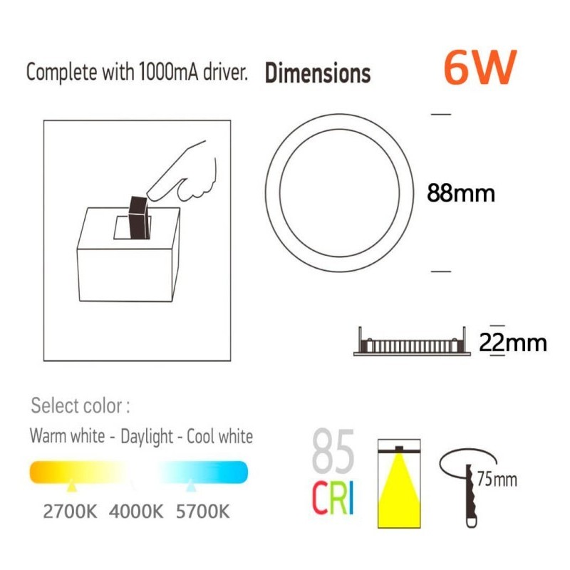 Placa Slim LED Circular 6W Acero Inox - CCT - OSRAM CHIP DURIS E 2835