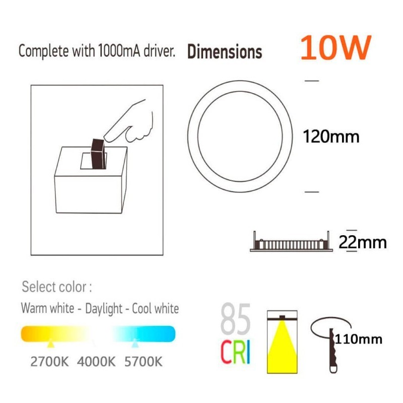 Placa Slim LED Circular 10W Acero Inox - CCT - OSRAM CHIP DURIS E 2835