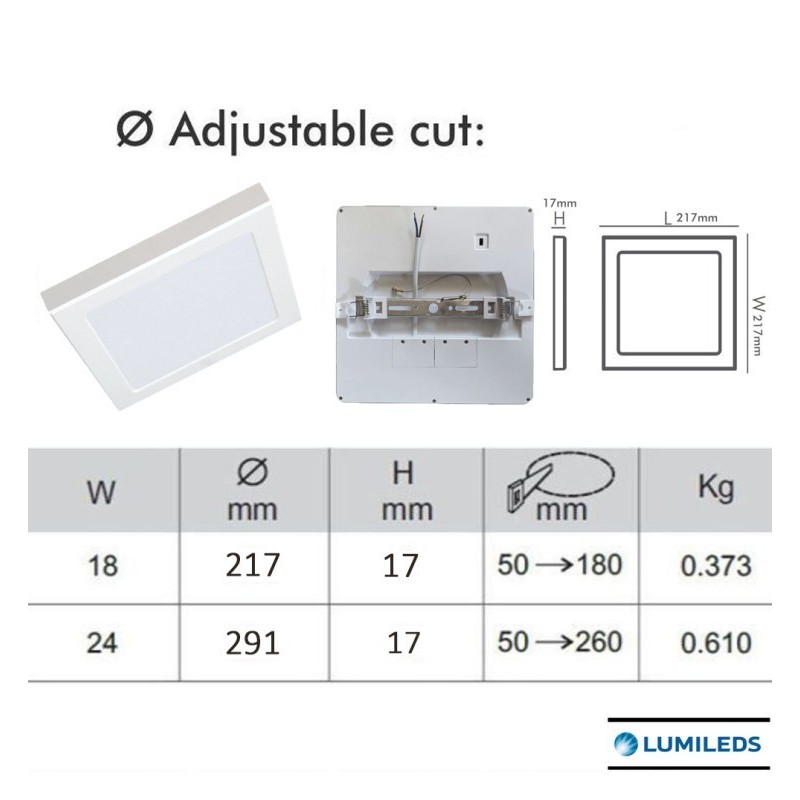 Downlight + LED ceiling - square - Moss white LumiledS - 18W Adjustable - CCT Selectable color
