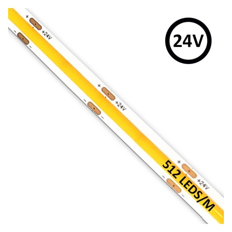 Tira LED COB 24V | 512 LED/M | 5m | FLIP CHIP | 1650Lm |15W/M | CRI90 | IP20