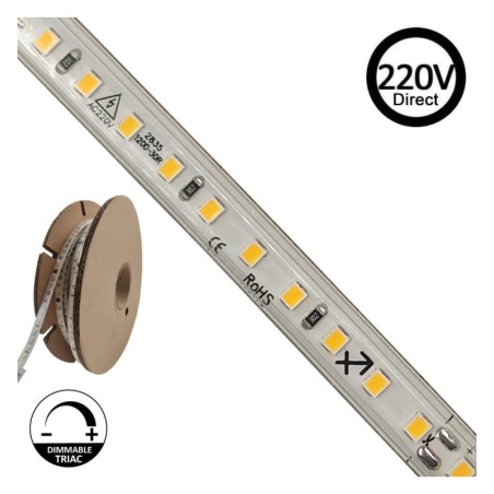 Tira LED 220V | 120xLED/m | 20m | SMD2835 | 1540Lm/M | 14W/M | IP67 Corte cada 10cm