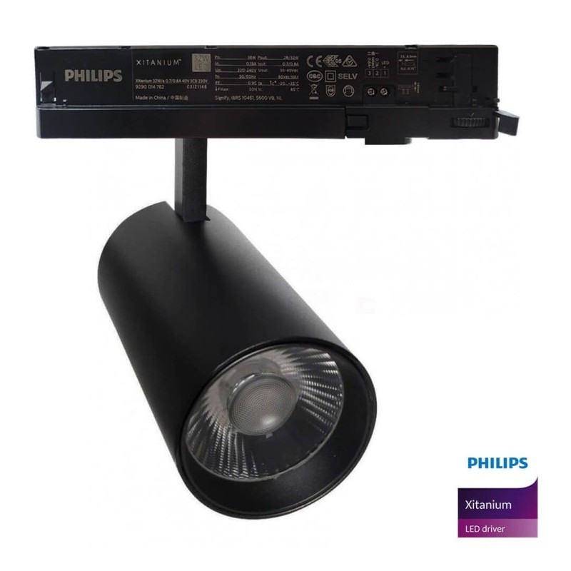 Focus LED 40W - 34W New Maya Black Single-phase lane - CRI + 92 - UGR13 -High Lumen 140lm / W