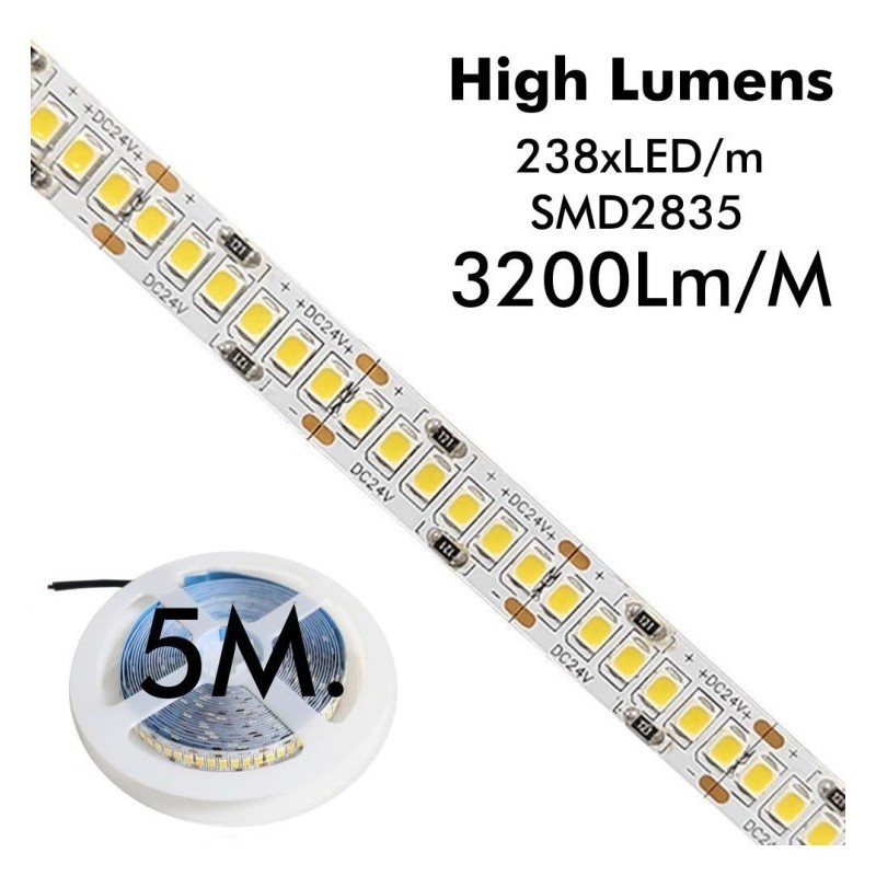 Fita LED 24V | 238xLED/m | 5m | SMD2835 | 2200Lm | 20W/M | IP20