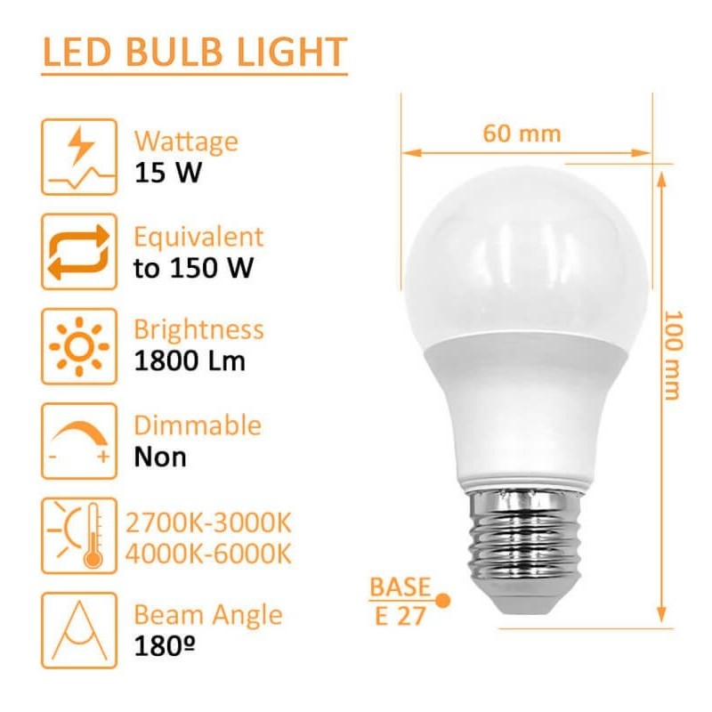 Comprar Lâmpada LED 15W E27 A60 180º para Lâmpadas - OSRAM CHIP