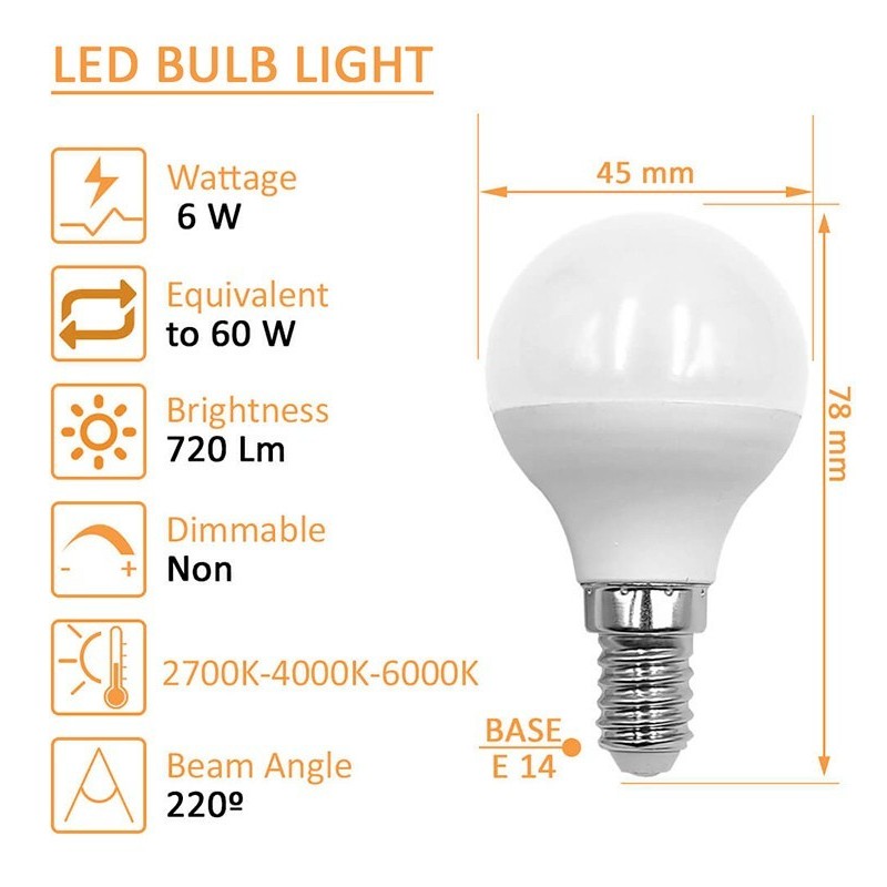 Comprar Lâmpada LED 6W E14 G45 220º para Lâmpadas - OSRAM Chip