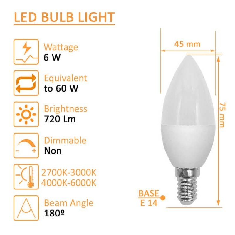 Buy LED bulb Candle 6W E14 C37 180º - Osram Chip Duris E 2835