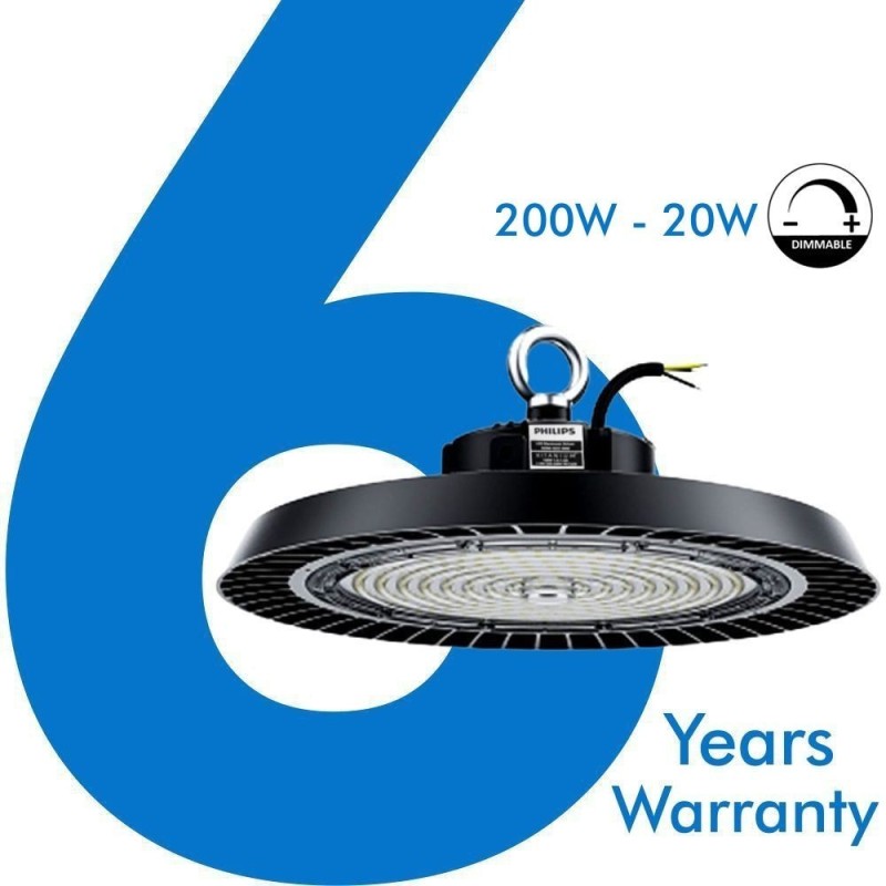 ▷ High Bay LED UFO 200W NEW ITALY | Driver PHILIPS | Dimmable 1-10V