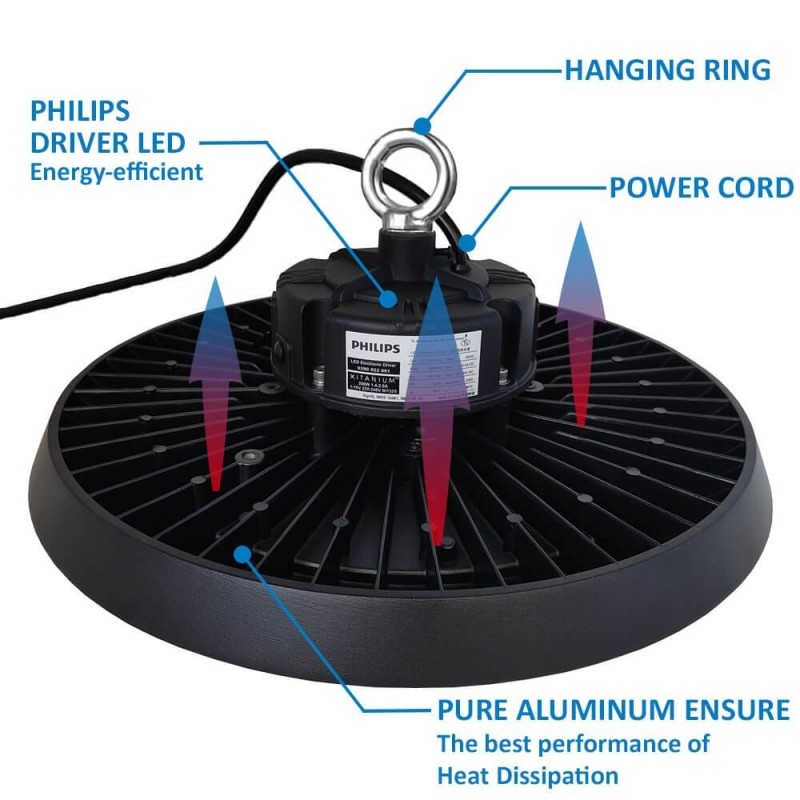 ▷ High Bay LED UFO 200W NEW ITALY | Driver PHILIPS | Dimmable 1-10V