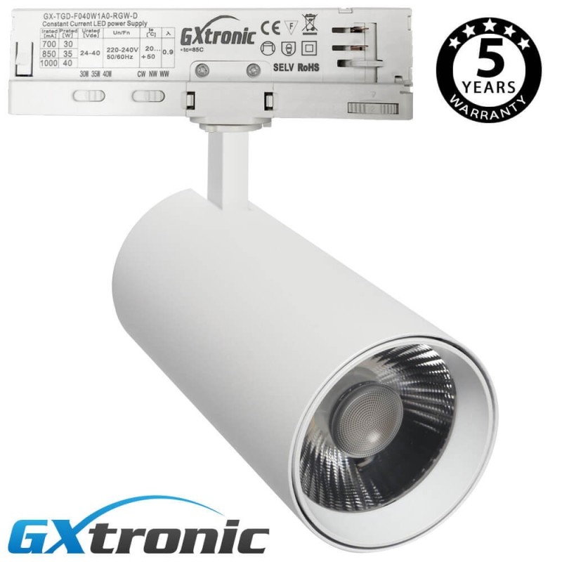 Foco LED 40W a 30W NEW MAYA Branco Trilho TRIFÁSICO Luz selecionável CCT