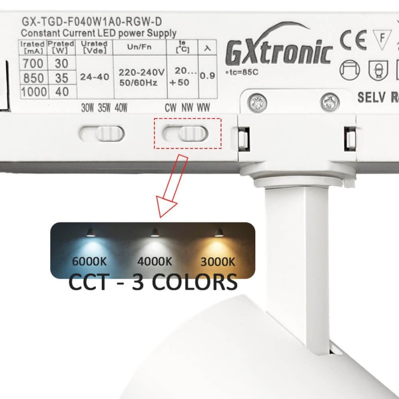 40W to 30W LED Tracklight NEW MAYA White 3-PHASE Selectable CCT Light