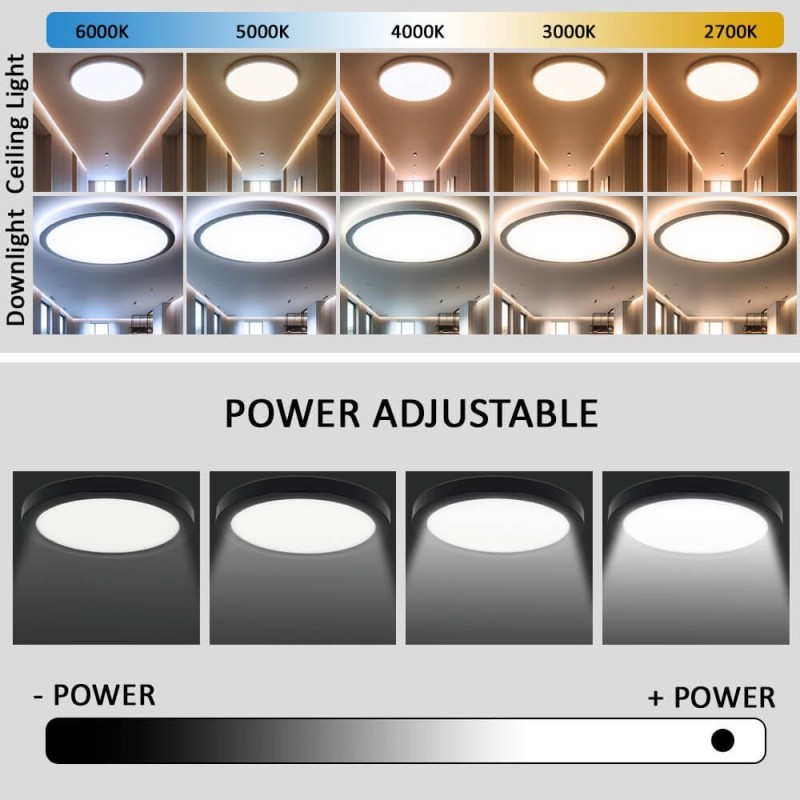 ▷ Plafonnier Circulaire Noir BONN CCT Ø175mm - Downlight Réglable