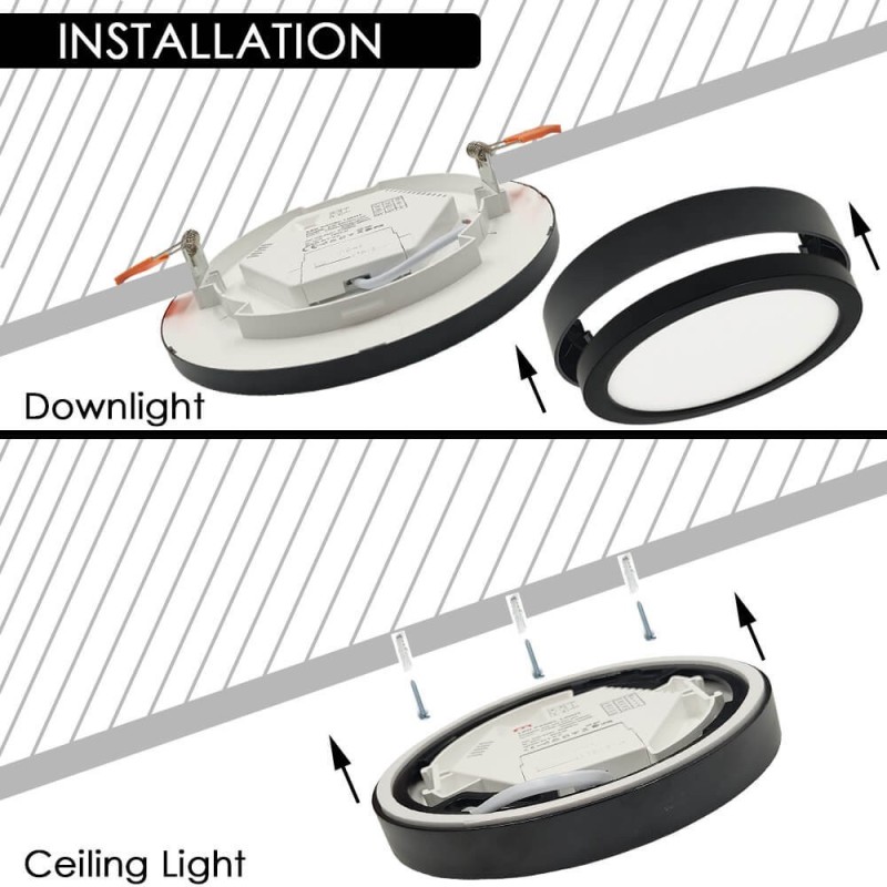 ▷ Plafón Circular Negro BONN CCT Ø225mm - Lámpara Empotrable Ajustable