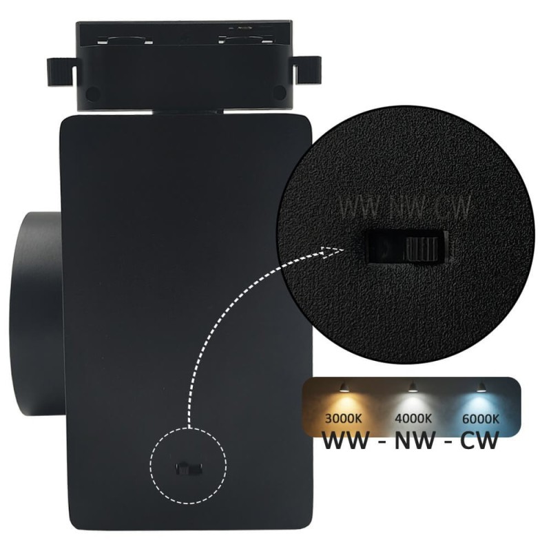 ▷ Acheter Projecteur Rail Monophasé Noir 40W GRAZ | Lumière 3CCT CRI+92