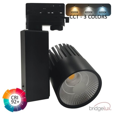 ▷ Comprar Foco Carril Trifásico Negro 40W GRAZ | Luz 3CCT CRI+92