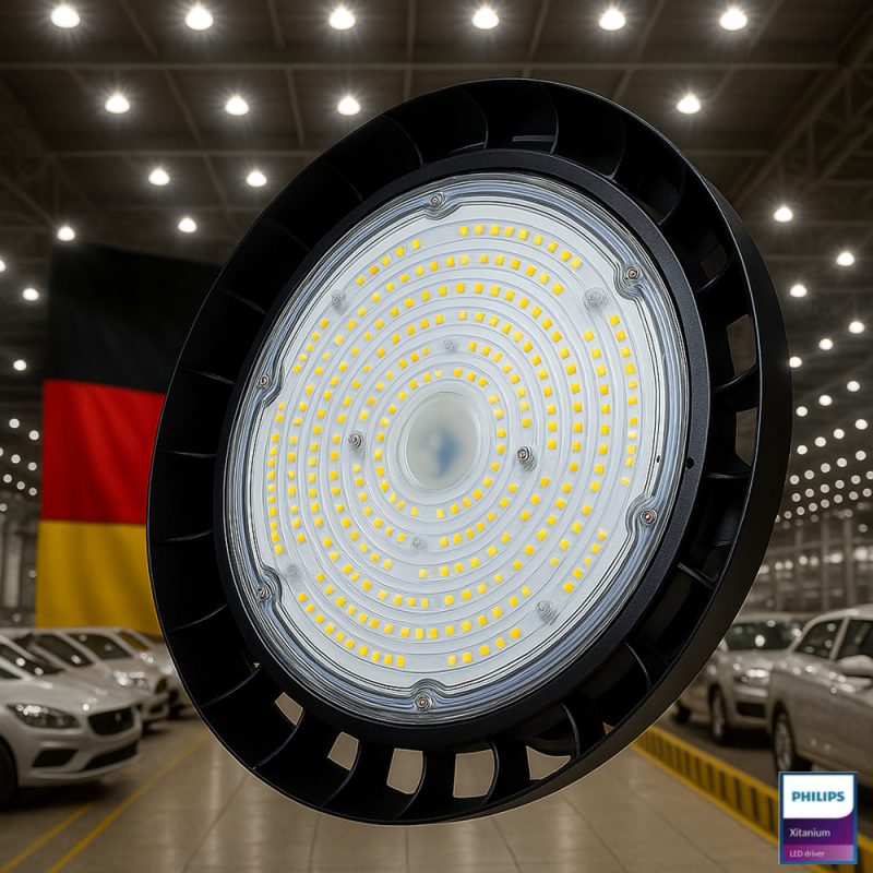 ▷ Campana Industrial LED UFO GERMANY | Alta Eficiência & Regulagem 1-10V