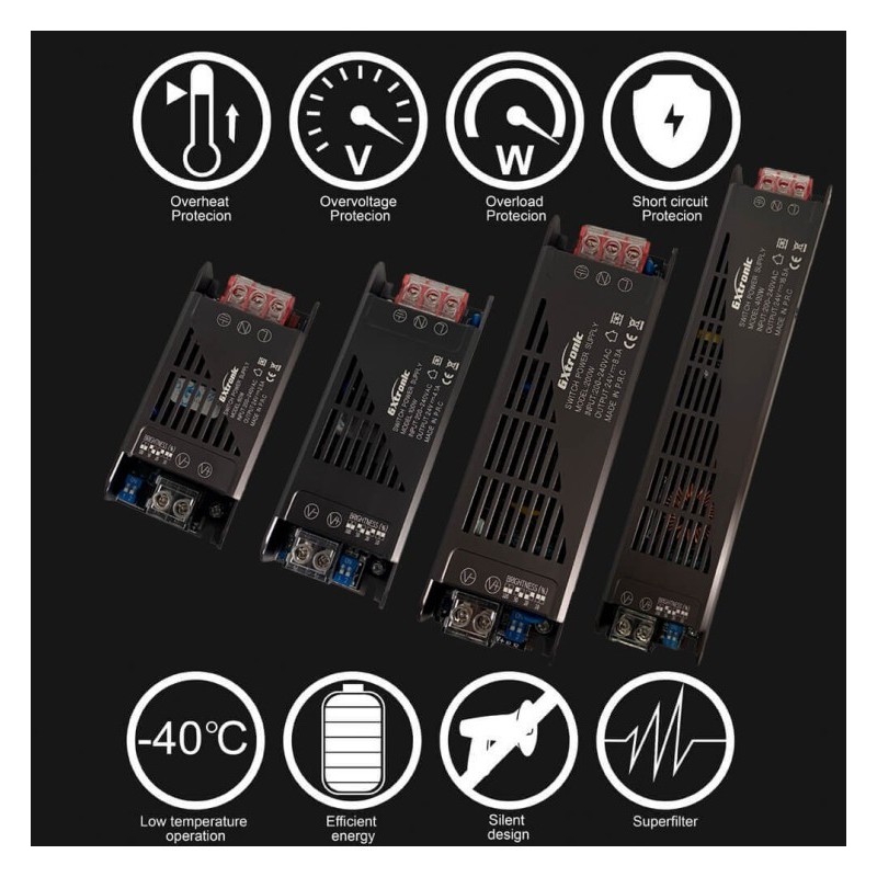 24V power supply 200W 8.3A IP20 aluminum - Gxtronic