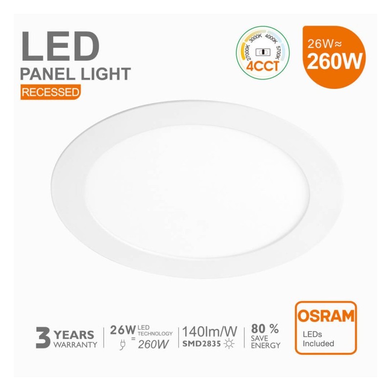 SLIM LED Plate 26W - CCT - Osram Chip Duris E2835