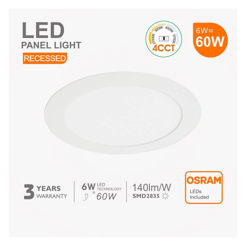 Placa Slim LED Circular 6W - CCT - OSRAM CHIP DURIS E2835